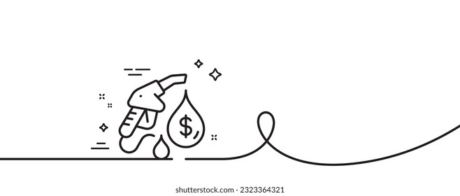 Icono de línea de estación de gasolina. Una línea continua con curl. Llenando el cartel de la gasolinera. Símbolo de combustible diesel. Banda de contorno simple de la estación de gasolina. Patrón de curva de bucle. Vector