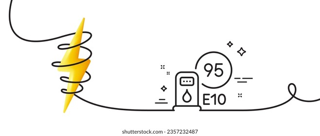 Petrol station line icon. Continuous one line with curl. Filling station sign. E10 petroleum fuel symbol. Petrol station single outline ribbon. Loop curve with energy. Vector