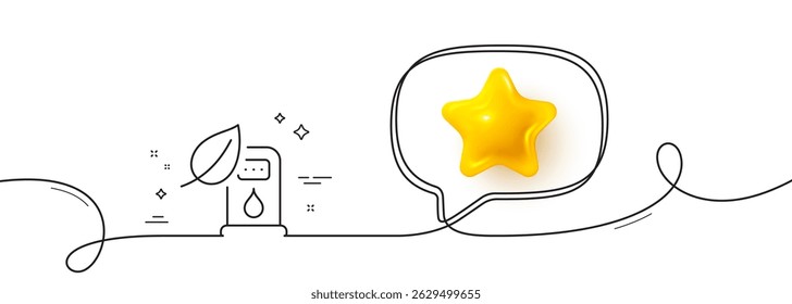Petrol station line icon. Continuous line with 3d star. Filling gas station sign. Diesel fuel symbol. 3d star in speech bubble. Petrol station single line ribbon. Loop curve pattern. Vector