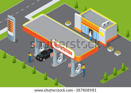 Petrol station. Refilling, cleaning, shopping service.