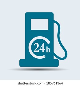 Petrol station round the clock service. Vector icon
