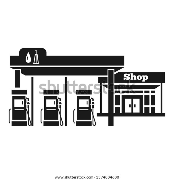 Petrol station with shop icon. Simple\
illustration of petrol station with shop vector icon for web design\
isolated on white\
background