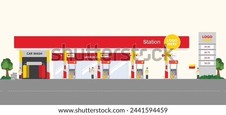 Petrol station store art modern element map road sign symbol logo famous identity city style shop flat building street isolated background design vector template illustration