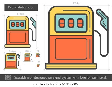 Petrol station vector line icon isolated on white background. Petrol station line icon for infographic, website or app. Scalable icon designed on a grid system.