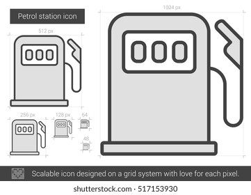 Petrol station vector line icon isolated on white background. Petrol station line icon for infographic, website or app. Scalable icon designed on a grid system.