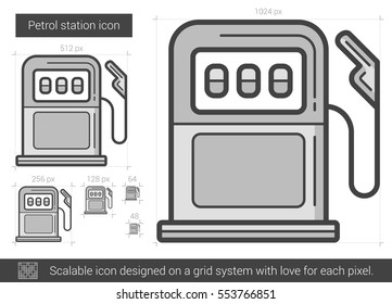 Vektorsymbol der Tankstelle, einzeln auf weißem Hintergrund. Tankstellensymbol für Infografik, Website oder App. Skalierbares Symbol, das auf einem Gittersystem entworfen wurde.
