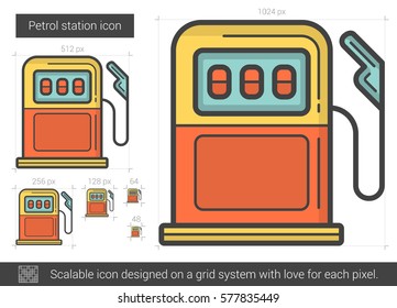Petrol station vector line icon isolated on white background. Petrol station line icon for infographic, website or app. Scalable icon designed on a grid system.