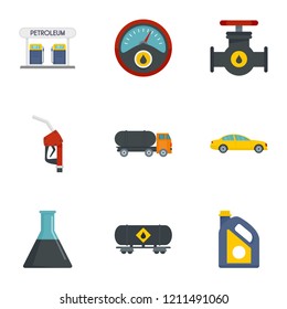 Petrol transport icon set. Flat set of 9 petrol transport vector icons for web design