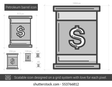 Petroleum barrel vector line icon isolated on white background. Petroleum barrel line icon for infographic, website or app. Scalable icon designed on a grid system.