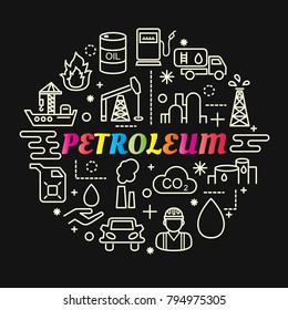 petroleum colorful gradient with line icons set, vector editable stroke