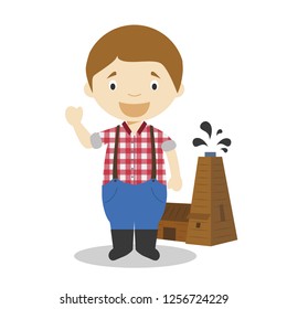 Petroleum discovery cartoon character. Vector Illustration. Kids History Collection.