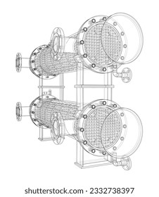 Equipo Petrolero. Representación vectorial de 3d. Estilo de trama