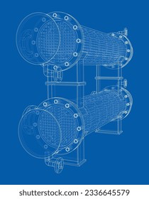 Petroleum Equipment. Vector rendering of 3d. Wire-frame style