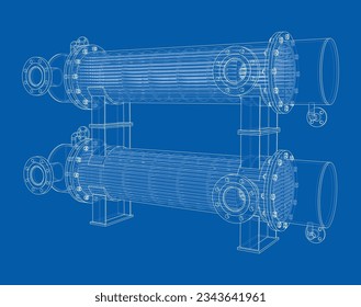 Equipo Petrolero. Representación vectorial de 3d. Estilo de trama