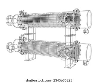 Equipo Petrolero. Representación vectorial de 3d. Estilo de trama