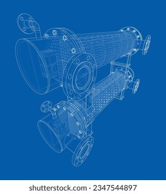 Petroleum Equipment. Vector rendering of 3d. Wire-frame style