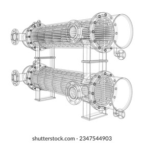 Equipo Petrolero. Representación vectorial de 3d. Estilo de trama