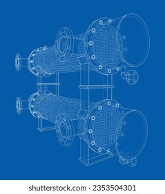 Erdölausrüstung. Vektorgrafik von 3d. Wire-Frame-Stil