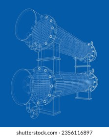 Petroleum Equipment. Vector rendering of 3d. Wire-frame style