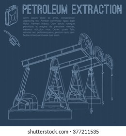 Petroleum extraction. Hand drawn vector illustration.