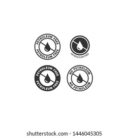 Petroleum free black vector circle badge label. No petroleum ingredients stamp icon set for cosmetics packaging.