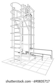 Petroleum gas installation. Tracing illustration of 3d