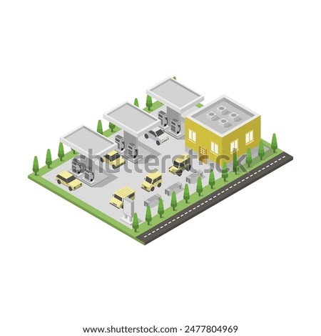 Petroleum gas station isometric illustrated on white background