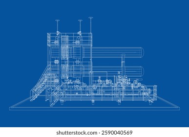 Petroleum heater exchanger. Vector rendering of 3d. Wire-frame style