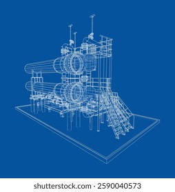 Petroleum heater exchanger. Vector rendering of 3d. Wire-frame style