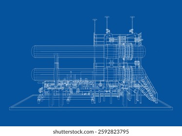Petroleum heater exchanger. Vector rendering of 3d. Wire-frame style
