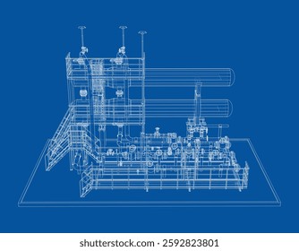 Petroleum heater exchanger. Vector rendering of 3d. Wire-frame style