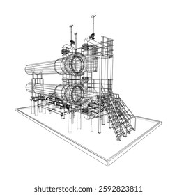 Petroleum heater exchanger. Vector rendering of 3d. Wire-frame style