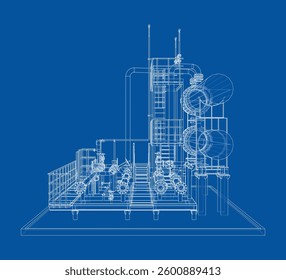 Petroleum heater exchanger. Vector rendering of 3d. Wire-frame style