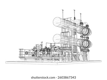 Petroleum heater exchanger. Vector rendering of 3d. Wire-frame style