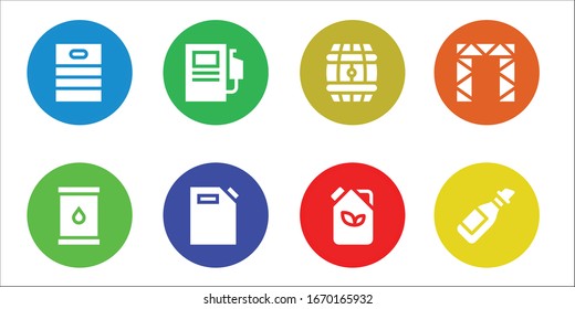 petroleum icon set. 8 filled petroleum icons. Included Barrel, Oil, Fuel station, Gas can, Fuel, Rigging icons