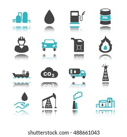 petroleum icons with reflection isolated on white background
