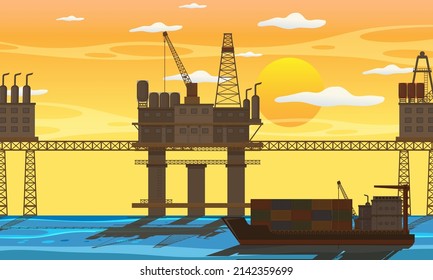 Petroleum industry concept with offshore oil platform illustration
