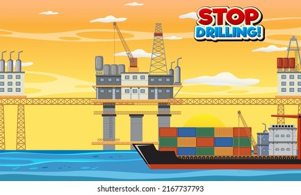 Petroleum industry concept with offshore oil platform illustration