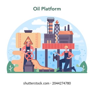 Petroleum industry concept. Pumpjack platform extracting crude oil from the bowels of the earth. Oil production business. Isolated flat vector illustration
