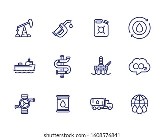 Petroleum Industry, Petrol, Gasoline, Oil And Gas Production, Line Icons Set