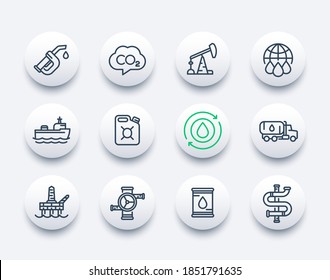 Petroleum industry, petrol, oil production line icons