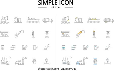 Conjunto de iconos simple de la línea de petróleo