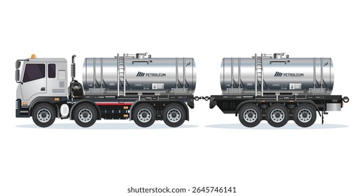 Caminhão de petróleo líquido petroleiro caminhão pesado reboque duplo vetor Ilustração