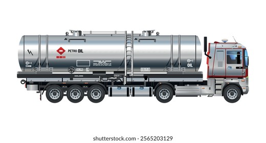 Petroleum liquid oil tanker truck semi trailer heavy cargo industries vector Illustration