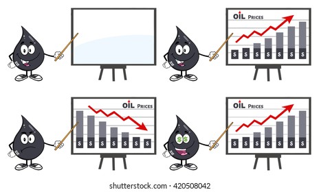 Petroleum Or Oil Drop Cartoon Character 04. Set Vector Collection Isolated On White