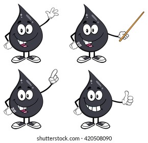 Petroleum Or Oil Drop Cartoon Character 02. Set Vector Collection Isolated On White
