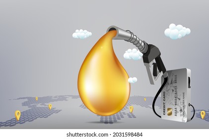 Petroleum oil is a fuel that powers the transportation or logistics delivery online shipment cargo product, concept service to pay for fuel via credit card or ATM card participating banks for vector