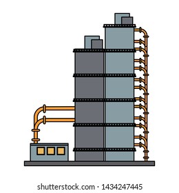 Petroleum oil refinery plant with tanks and pipes vector illustration graphic design