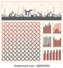 Petroleum panorama, industrial landscape, power plant, set ring diagrams, infographics for your business presentation and design project 