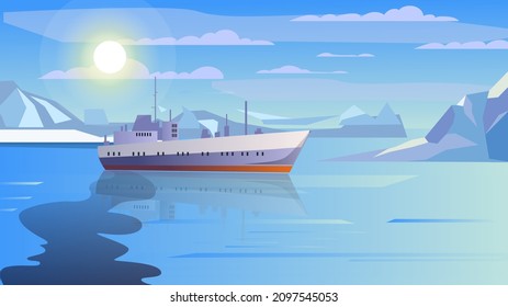 Petroleum pollution from ship concept in flat cartoon design. Tanker transports oil products and pollutes water. Environmental issues, leakage of toxic waste into sea. Vector illustration background